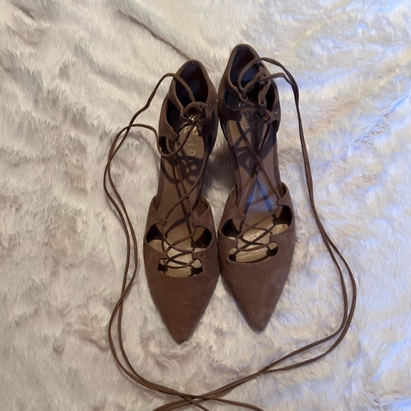 Suede heels- wrap around the leg - worn a few times - Picture 1 of 2